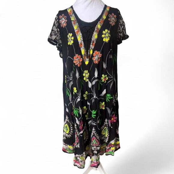 vintage‎ painted floral boho festival summer dress large/xlarge - Picture 2 of 6